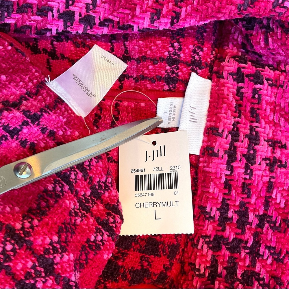 sold J. Jill Blazer Jacket Chenille Pink Multi Plaid Patch Pockets (L) NWT - Picture 6 of 8